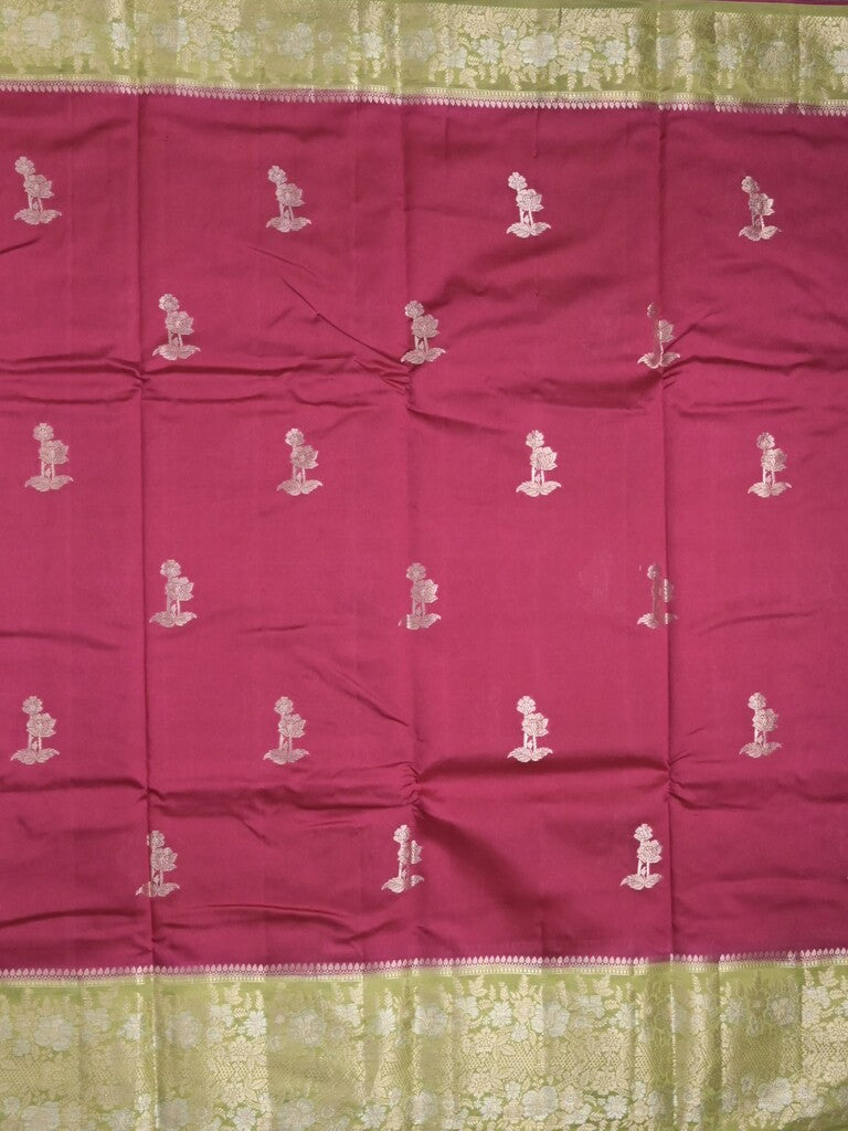 Raw mango fancy saree cherry pink color allover zari motifs & zari border with zari pallu and contrast blouse