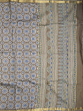 Maheshwari fancy saree snuff color allover prints & small zari border and printed pallu and plain blouse