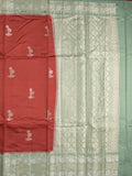 Raw mango fancy saree red color allover zari motifs & zari border with zari pallu and contrast blouse