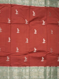 Raw mango fancy saree red color allover zari motifs & zari border with zari pallu and contrast blouse