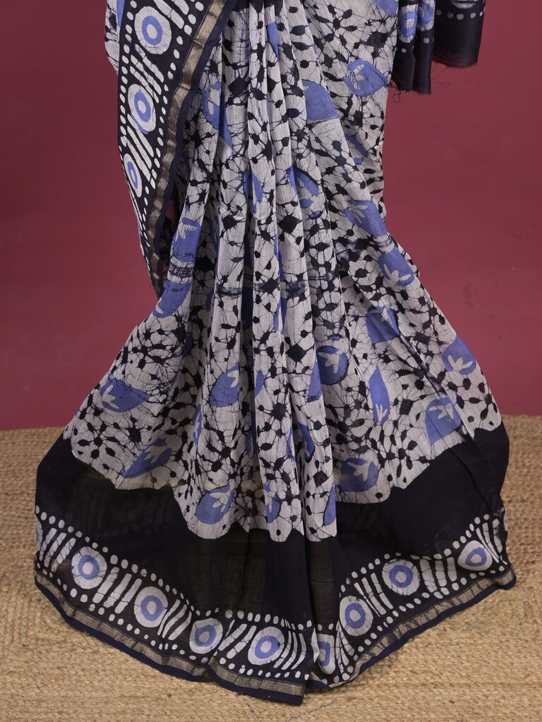 Maheshwari fancy saree for women | black | printed border | attached blouse
