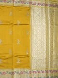 Raw mango fancy saree golden yellow color allover zari motifs & zari border with zari pallu and contrast blouse