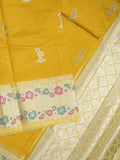Raw mango fancy saree golden yellow color allover zari motifs & zari border with zari pallu and contrast blouse