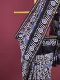 Maheshwari fancy saree for women | black | printed border | attached blouse