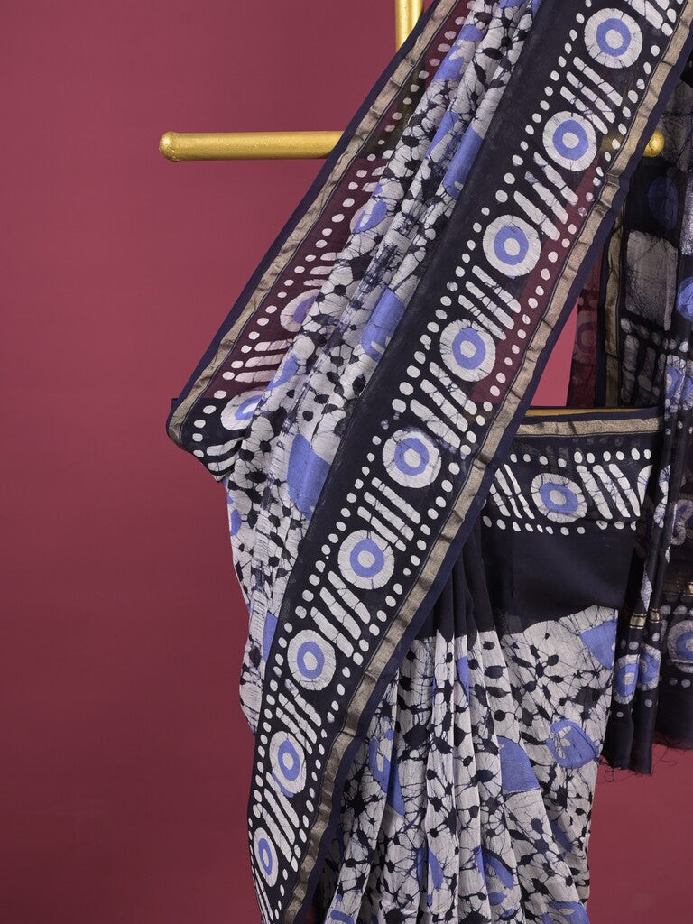 Maheshwari fancy saree for women | black | printed border | attached blouse