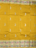 Raw mango fancy saree golden yellow color allover zari motifs & zari border with zari pallu and contrast blouse