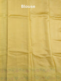 Raw mango fancy saree golden yellow color allover zari motifs & zari border with zari pallu and contrast blouse
