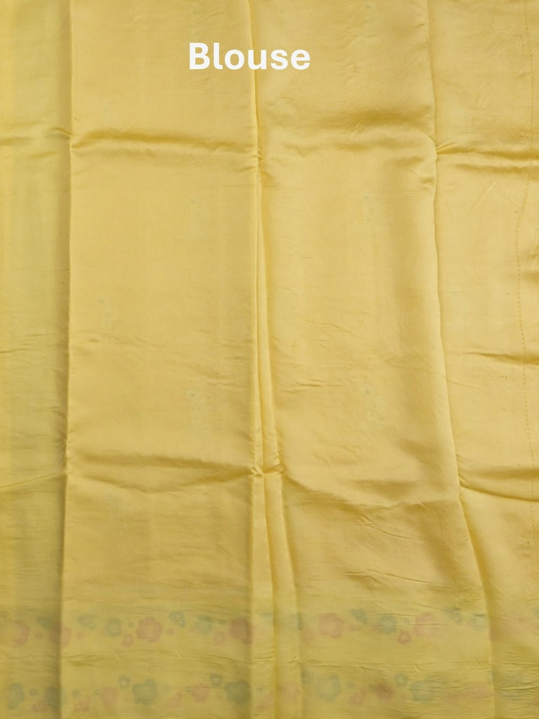 Raw mango fancy saree golden yellow color allover zari motifs & zari border with zari pallu and contrast blouse