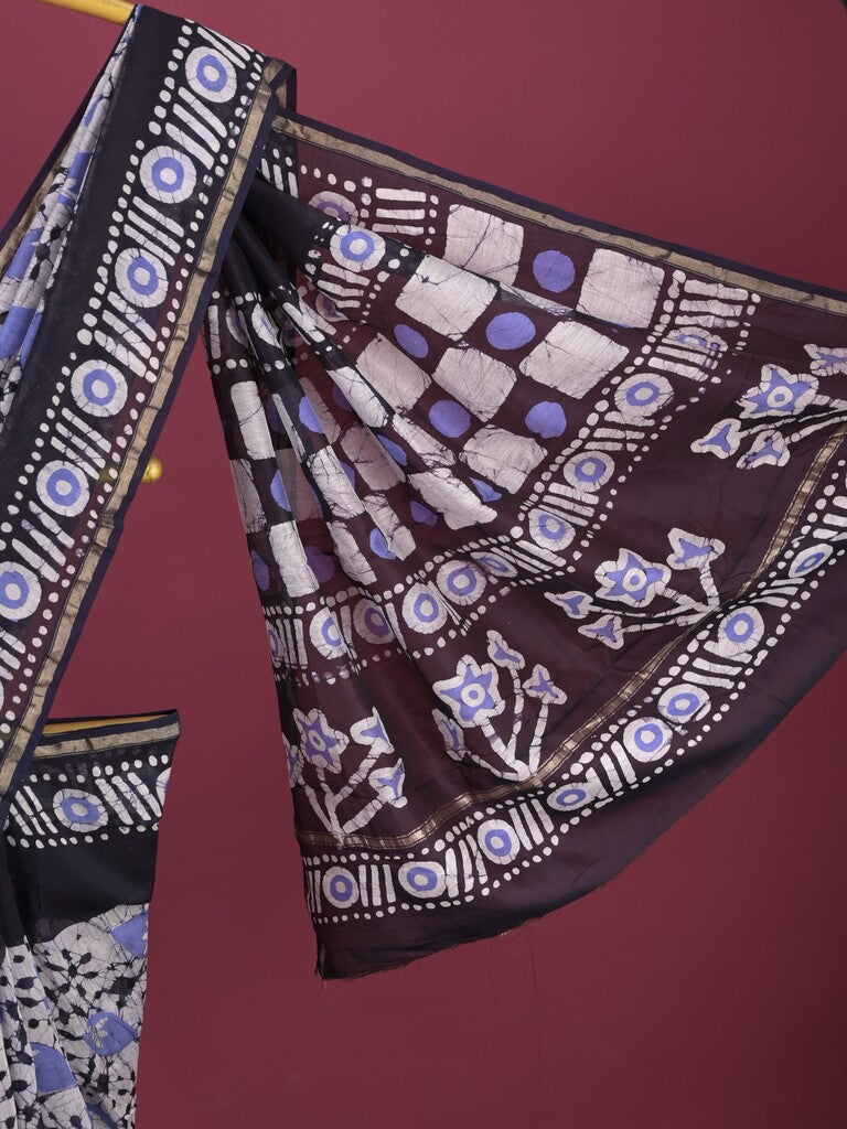 Maheshwari fancy saree for women | black | printed border | attached blouse