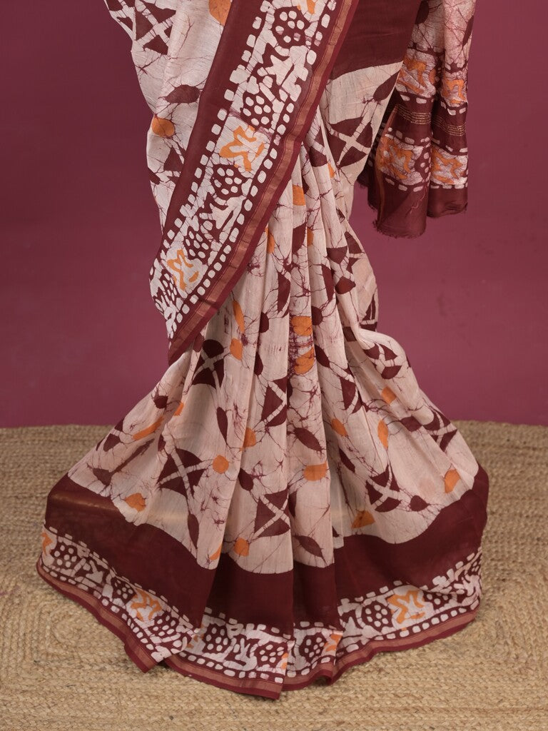 Maheshwari fancy saree for women | black | printed border | attached blouse