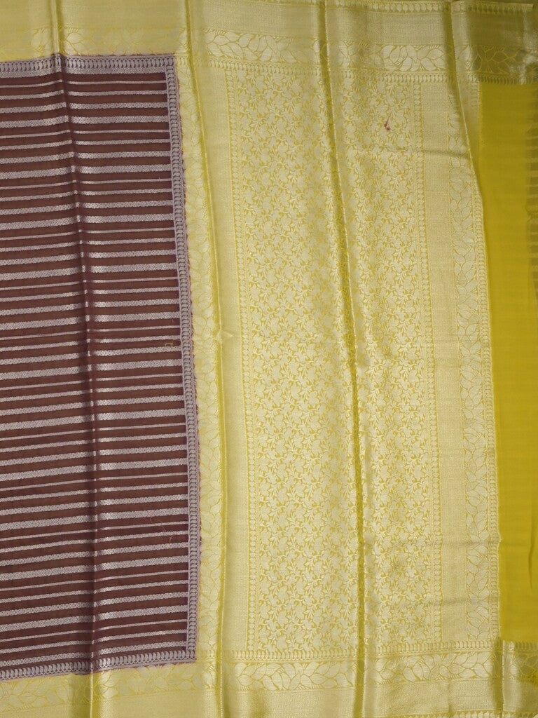 Georgette fancy saree dark wine color allover zari stripes & zari border with rich pallu and plain blouse