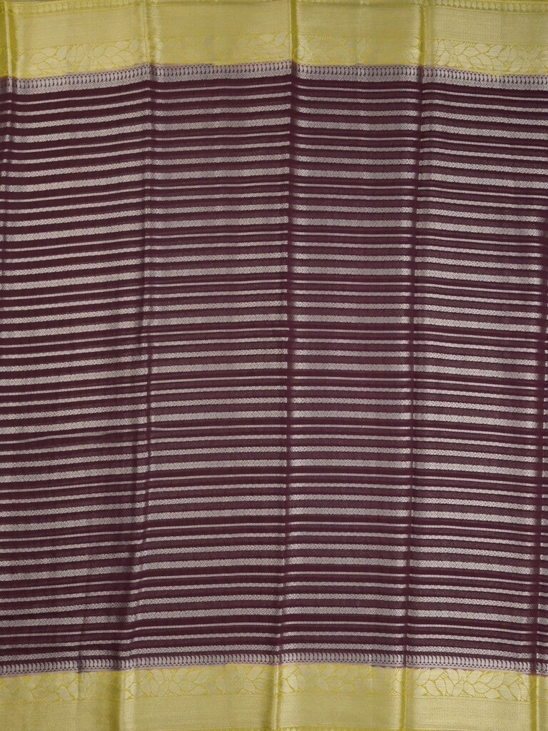 Georgette fancy saree dark wine color allover zari stripes & zari border with rich pallu and plain blouse