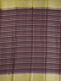Georgette fancy saree dark wine color allover zari stripes & zari border with rich pallu and plain blouse