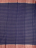 Georgette fancy saree navy blue color allover zari stripes & zari border with rich pallu and plain blouse