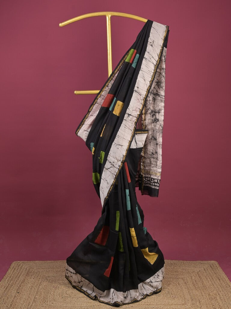 Maheshwari fancy saree for women | black | printed border | attached blouse