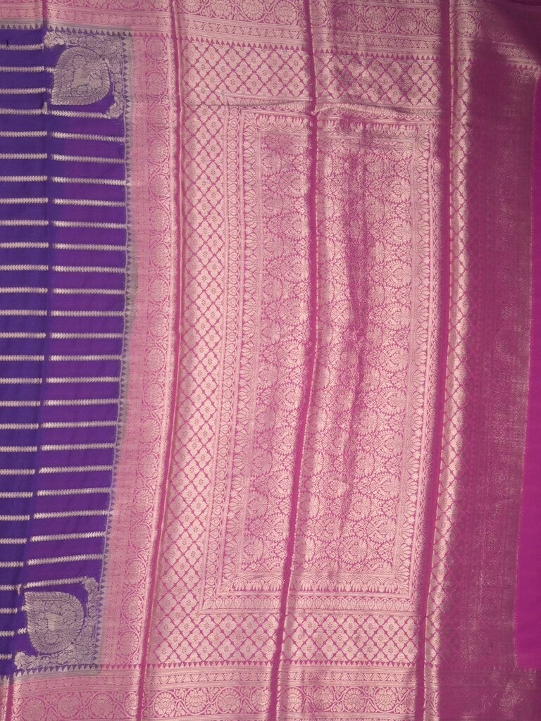Georgette fancy saree royal blue color allover zari stripes & zari border with rich pallu and plain blouse