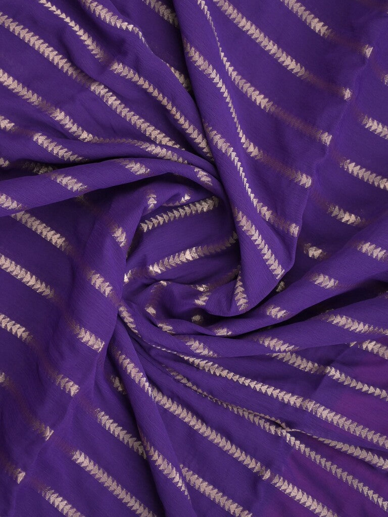 Georgette fancy saree royal blue color allover zari stripes & zari border with rich pallu and plain blouse