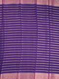 Georgette fancy saree royal blue color allover zari stripes & zari border with rich pallu and plain blouse