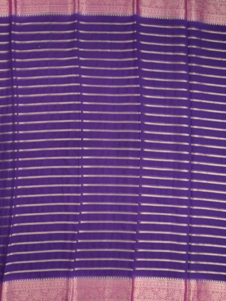 Georgette fancy saree royal blue color allover zari stripes & zari border with rich pallu and plain blouse