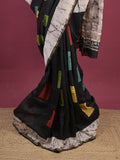 Maheshwari fancy saree for women | black | printed border | attached blouse