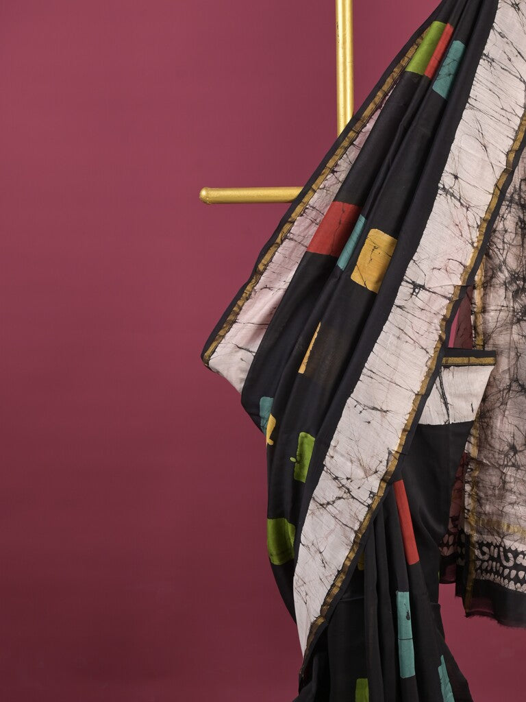 Maheshwari fancy saree for women | black | printed border | attached blouse