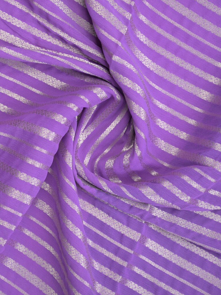 Georgette fancy saree lavender color allover zari stripes & zari border with rich pallu and plain blouse