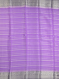 Georgette fancy saree lavender color allover zari stripes & zari border with rich pallu and plain blouse