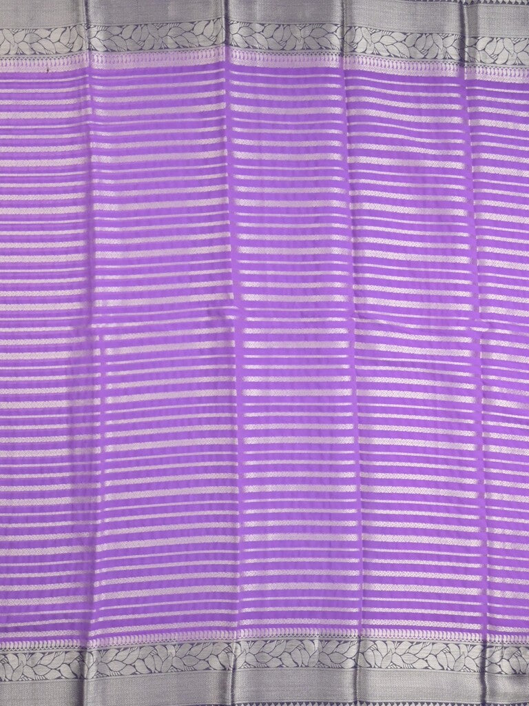 Georgette fancy saree lavender color allover zari stripes & zari border with rich pallu and plain blouse