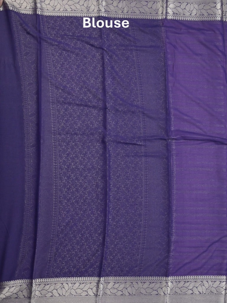 Georgette fancy saree lavender color allover zari stripes & zari border with rich pallu and plain blouse