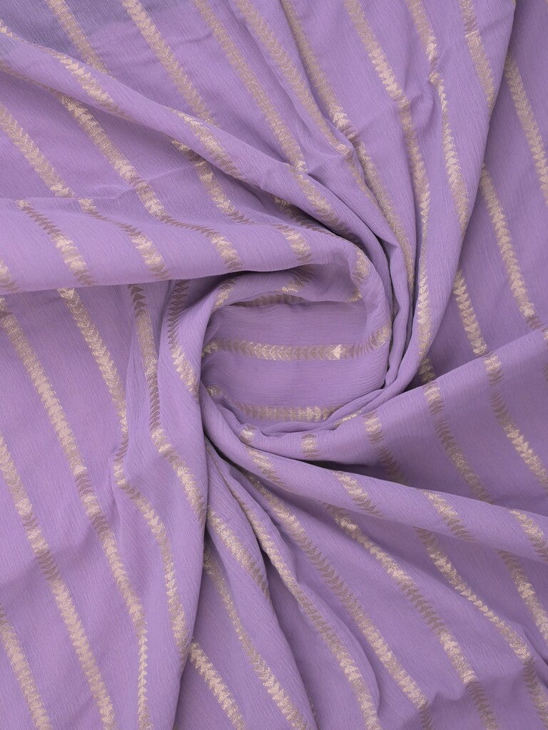 Georgette fancy saree light lavender color allover zari stripes & zari border with rich pallu and plain blouse