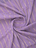 Georgette fancy saree light lavender color allover zari stripes & zari border with rich pallu and plain blouse