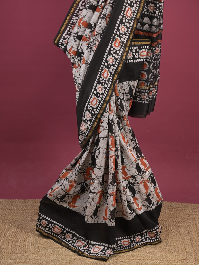 Maheshwari fancy saree for women | black | printed border | attached blouse