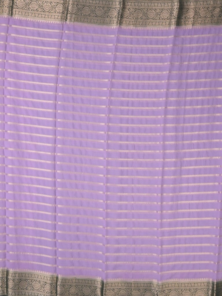 Georgette fancy saree light lavender color allover zari stripes & zari border with rich pallu and plain blouse