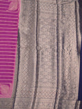 Georgette fancy saree pink color allover zari stripes & zari border with rich pallu and plain blouse
