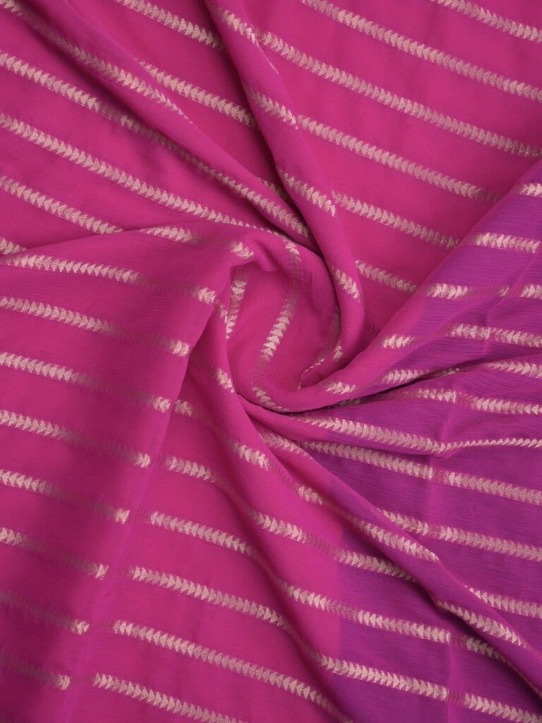 Georgette fancy saree pink color allover zari stripes & zari border with rich pallu and plain blouse