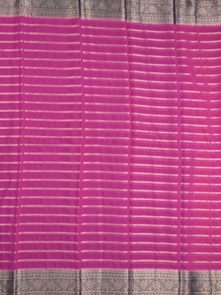 Georgette fancy saree pink color allover zari stripes & zari border with rich pallu and plain blouse