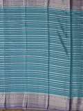 Georgette fancy saree sky blue color allover zari stripes & zari border with rich pallu and plain blouse