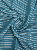 Georgette fancy saree sky blue color allover zari stripes & zari border with rich pallu and plain blouse