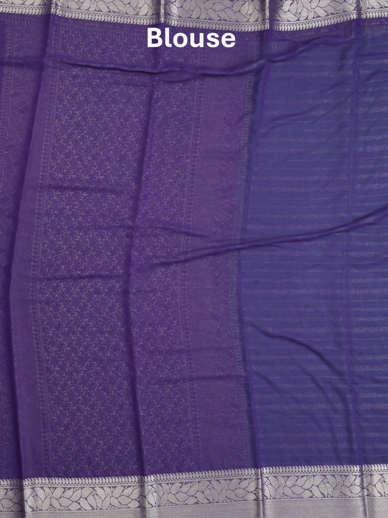 Georgette fancy saree sky blue color allover zari stripes & zari border with rich pallu and plain blouse