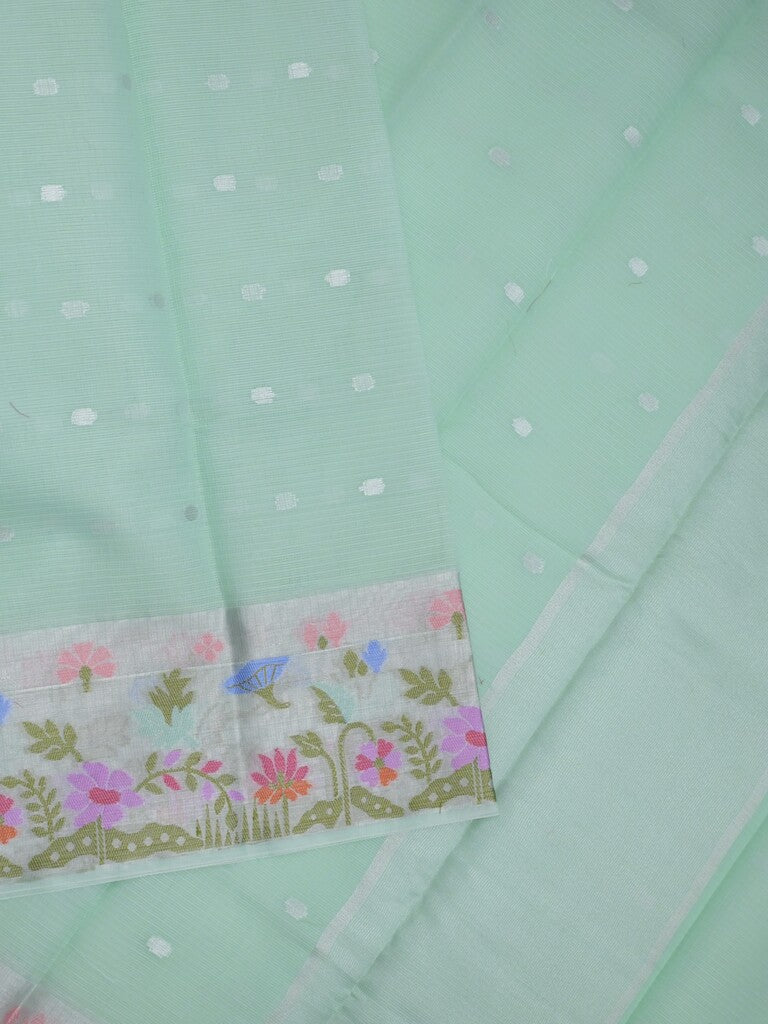 Kota fancy saree light blue color allover zari motifs & zari border with self pallu and running blouse