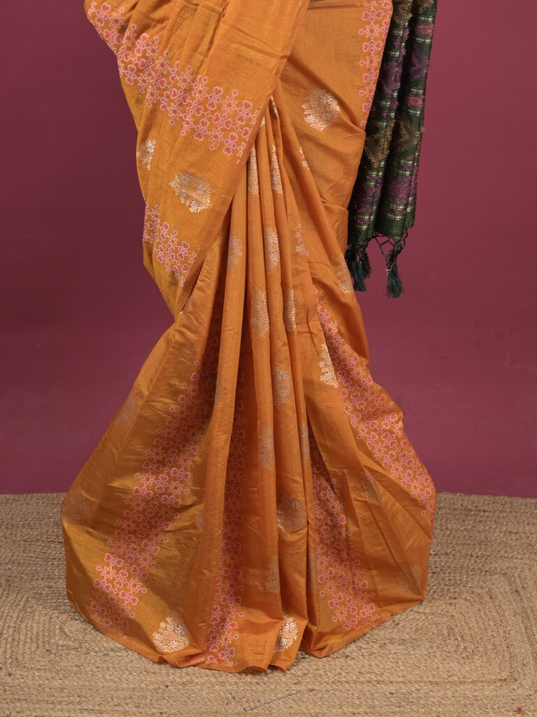 Dupion fancy saree for women | rust orange | allover weaves | party wear