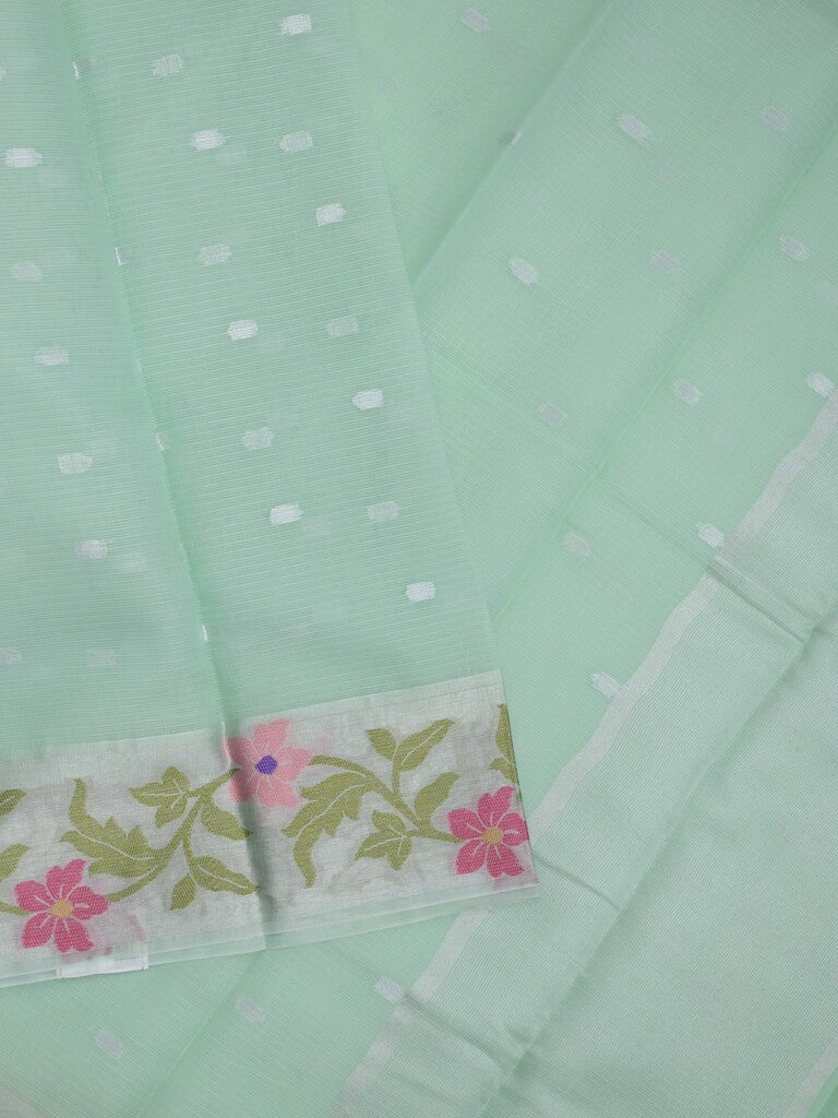 Kota fancy saree light blue color allover zari motifs & zari border with self pallu and running blouse