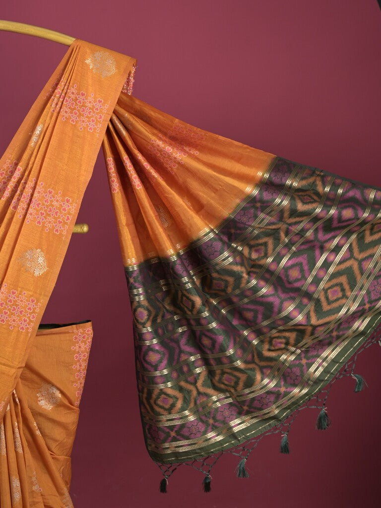 Dupion fancy saree for women | rust orange | allover weaves | party wear