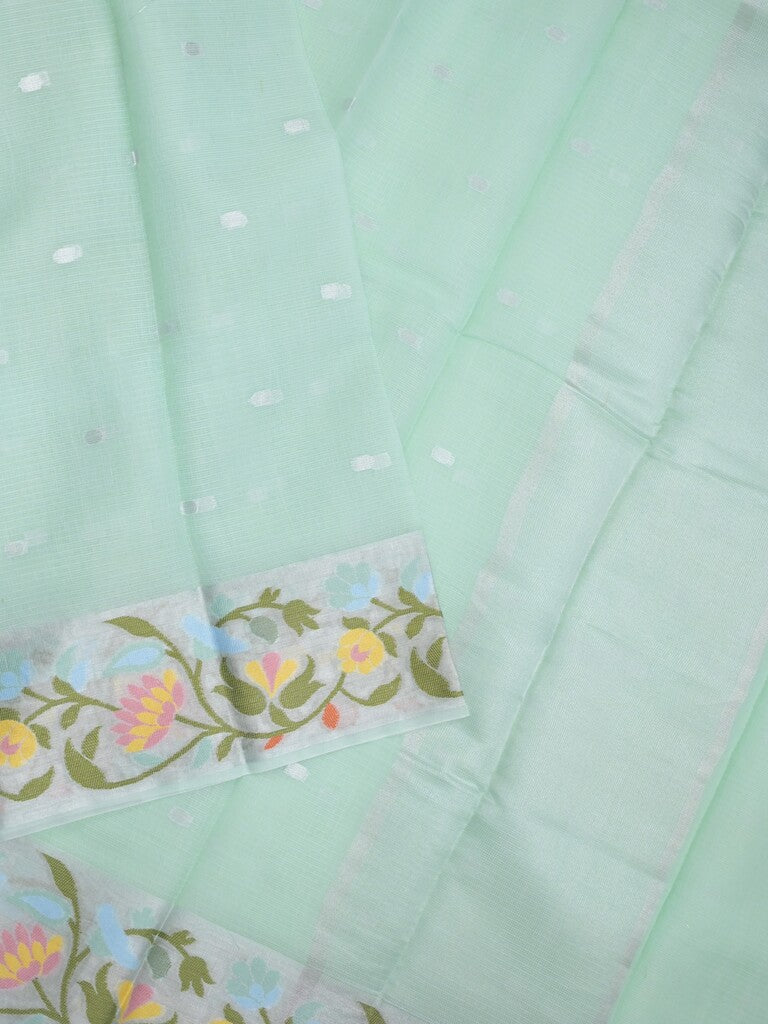 Kota fancy saree light blue color allover zari motifs & zari border with self pallu and running blouse