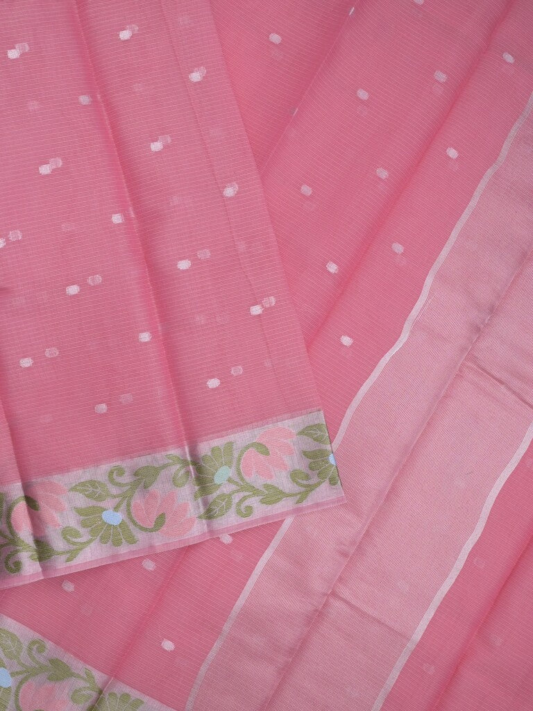 Kota fancy saree light pink color allover zari motifs & zari border with self pallu and running blouse