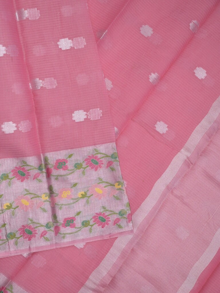 Kota fancy saree light pink color allover zari motifs & zari border with self pallu and running blouse