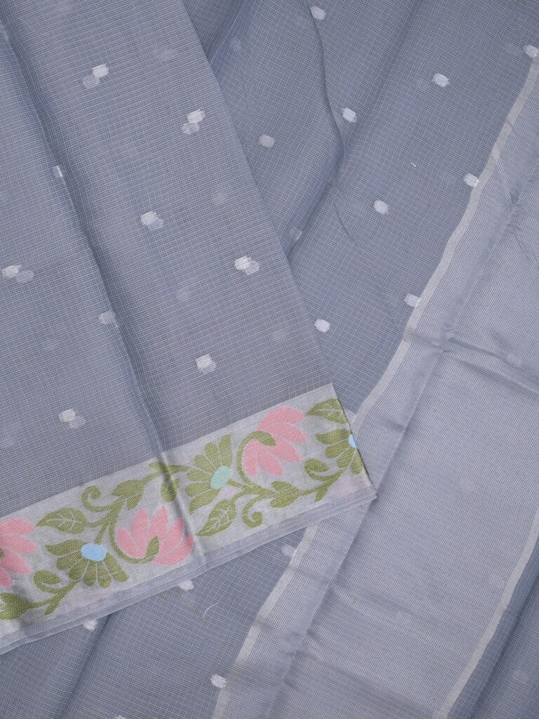 Kota fancy saree bluish grey color allover zari motifs & zari border with self pallu and running blouse