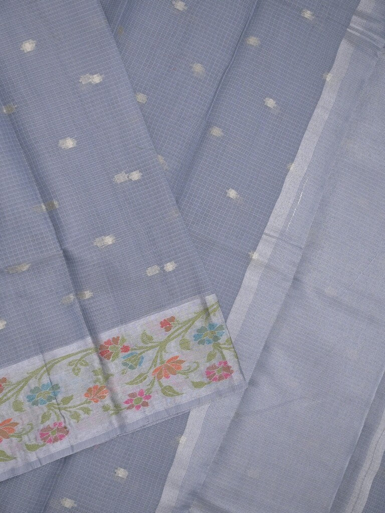 Kota fancy saree bluish grey color allover zari motifs & zari border with self pallu and running blouse