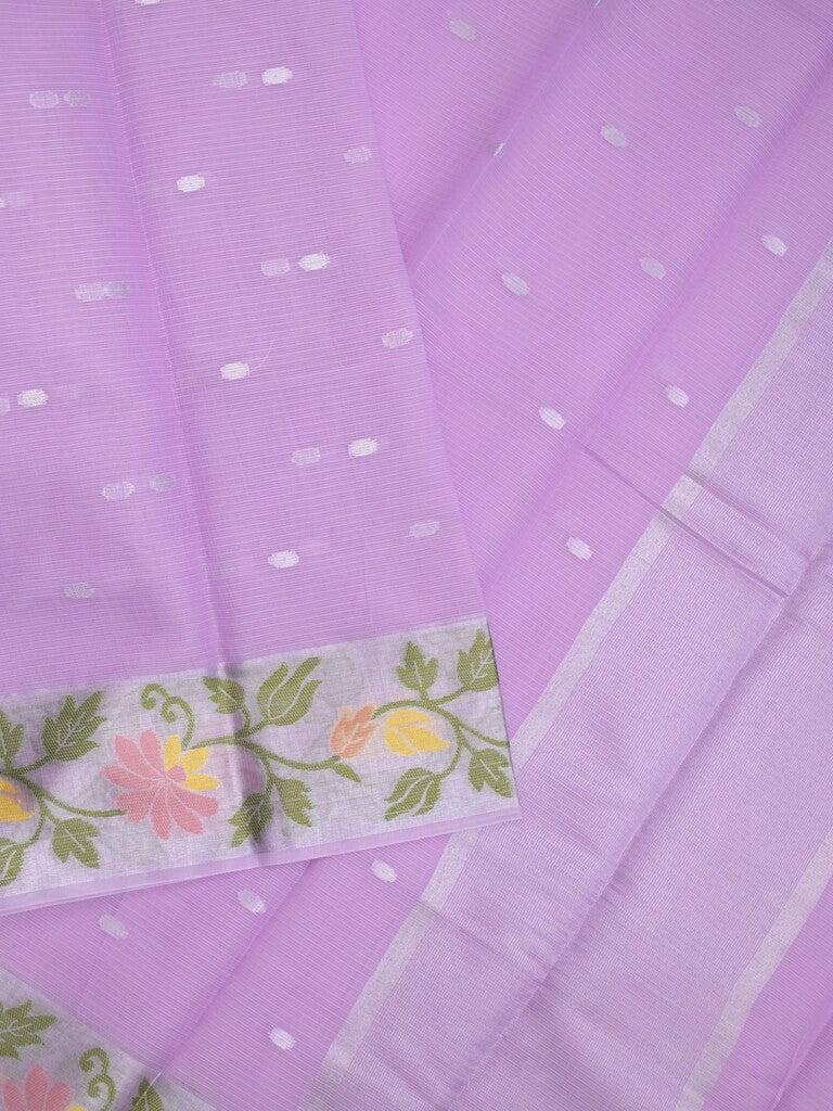 Kota fancy saree lavender color allover zari motifs & zari border with self pallu and running blouse
