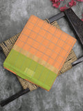 Village cotton saree peach color allover checks & kaddi border with contrast pallu and contrast blouse